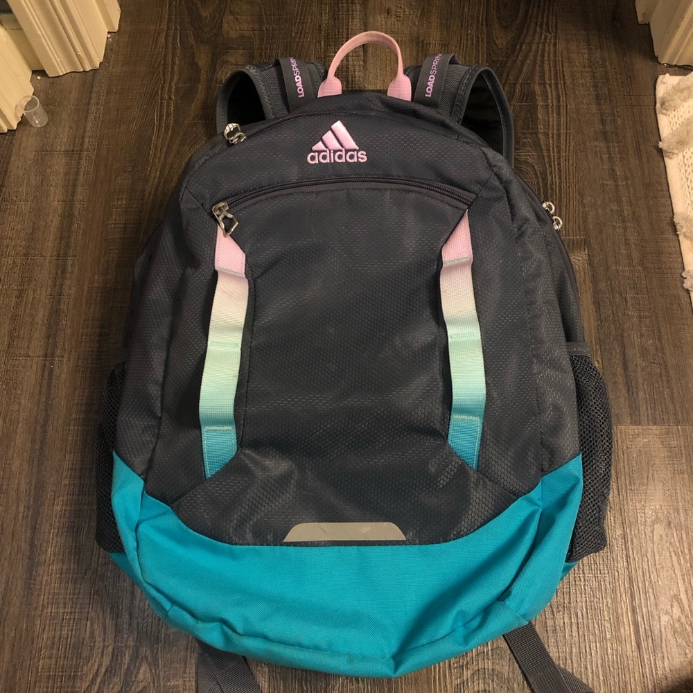 Grey, Teal, and Rainbow Large Adidas Backpack
